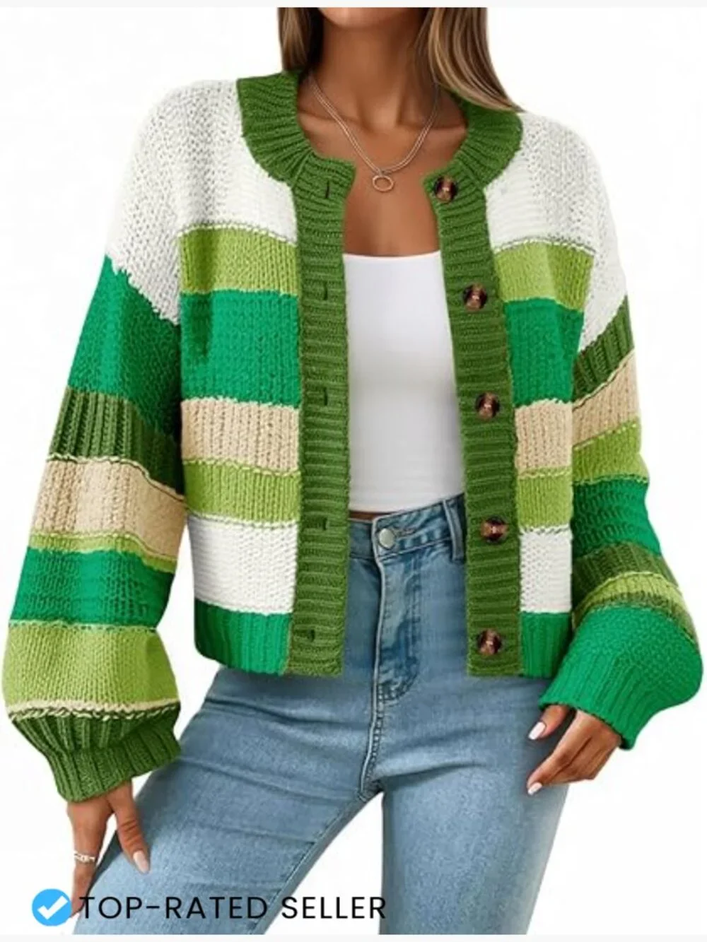 Striped Chunky Cardigan Sweater Oversized Button Up Knit Coats Fall Trendy - Picture 1 of 7